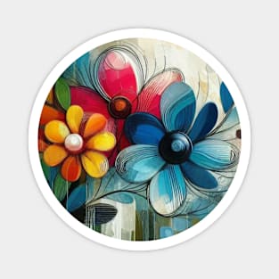 Abstract Blue Red Yellow Flower Magnet